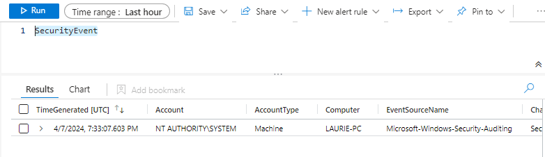 SecurityEvent output